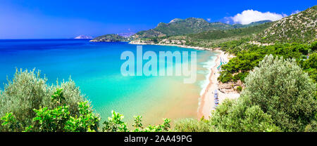 Beautiful Psili Ammos beach,panoramic view,Samos island,Greece. Stock Photo