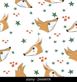 Seamless Pattern with Foxes. Scandinavian Style. Unique Design. Stock Vector