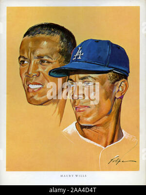 Souvenir portrait of Los Angeles Dodger player by artist Nicholas Volpe was given out to customers at 76 gas stations in Los Angeles in 1964 as a promotion. Stock Photo