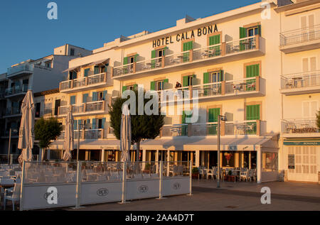 Cala Bona, Majorca ,Spain, October 16, 2019, Cala Bona Hotel established in 1924 and situated in a prime position by the marina Stock Photo