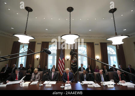Washington, United States. 19th Nov, 2019. President Donald Trump speaks during a Cabinet Meeting in the Cabinet Room of the White House on Tuesday, November 19, 2019 in Washington, DC. Photo by Oliver Contreras/UPI Credit: UPI/Alamy Live News Stock Photo