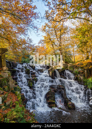 The Cascade Waterfall, Windsor Great Park, Virginia Water, Surrey, England, UK, GB. Stock Photo