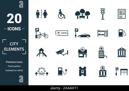 City Elements icon set. Include creative elements restroom sign, public ...