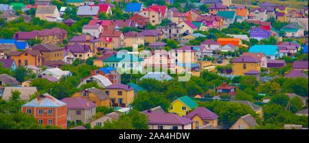 View of Anapa. View of the resort city. The vastness of Russia. Russian southern city. City from above. Many houses . Open space. Buildings and archit Stock Photo