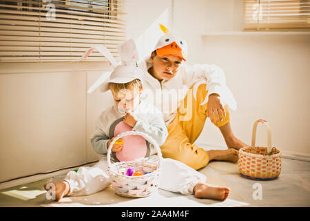 Two brothers dressed up for Easter with their Easter baskets Stock Photo