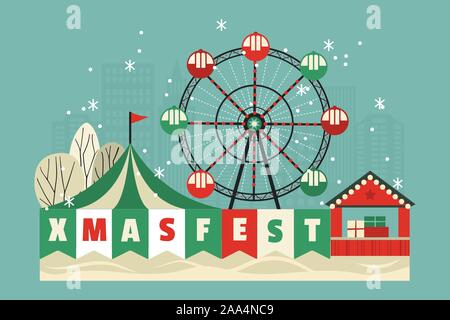 Christmas Fest flat color vector poster Stock Vector