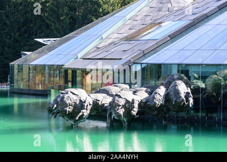 Fuschl am See: Red Bull Headquarters in Salzkammergut, Salzburg, Austria Stock Photo