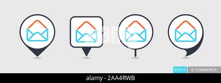 Open envelope vector pin map icon. E-commerce sign. Map pointer. Map markers. Destination vector icon Stock Vector