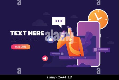 Chatting via the Internet using mobile phone, social networking, communication, news, messages, search friends. Concept vector illustration Stock Vector