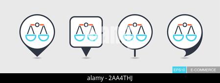 Scales pin map icon. E-commerce sign. Map pointer. Map markers. Destination vector icon Stock Vector