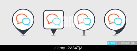 Chat speech pin map icon. E-commerce sign. Map pointer. Map markers. Destination vector icon Stock Vector