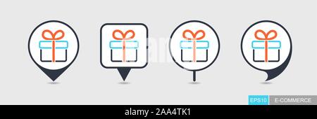 Gift pin map icon. E-commerce sign. Map pointer. Map markers. Destination vector icon Stock Vector