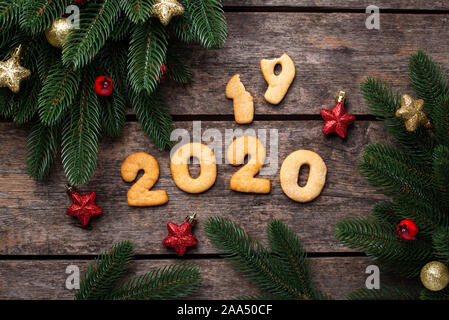New Year cookies in shape 2020 Stock Photo
