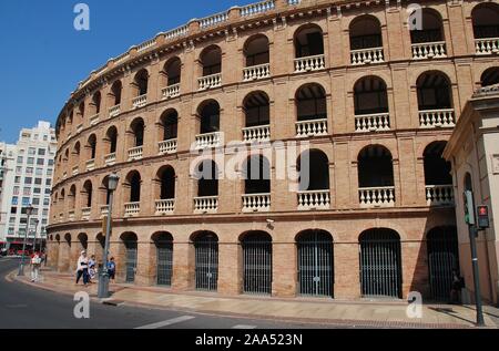 The Plaza de Toros bullring by Xativa station in Valencia, Spain on September 3, 2019. Opened in 1859, it has a capacity of 10,500 people. Stock Photo