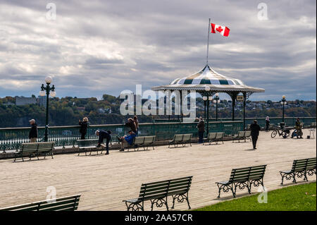 Quebec City, Canada - 4 October 2019: Tourists walking on the pedestrian walkway near Chateau Frontenac Stock Photo