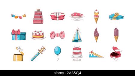 happy birthday icon set pack, High Quality variety symbols Vector illustration Stock Vector