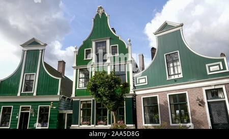 AMSTERDAM, NETHERLANDS-OCTOBER, 12, 2017: windmills at zaanse schans near amsterdam, netherlands Stock Photo