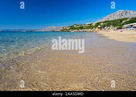 Beautiful summers day at Pefkos Beach or Pefki on the Greek Island of Rhodes Greece Europe Stock Photo