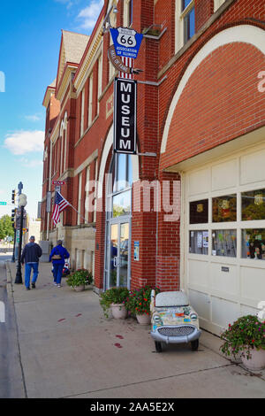 Sign over the entrance to Route 66 Museum in Dwight Illinois Stock Photo