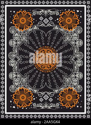 Oriental,ethnic vector scarf pattern,symmetric carpet texture. Traditional fabric print. Shawl, bandana illustration background. Stock Vector
