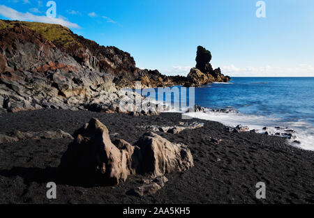 Rock detail on Djupalonssandur black sand beach in Snaefellsnes peninsula , Iceland Stock Photo
