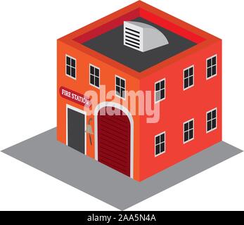 Isoalted 3D fire station building - Vector illustration Stock Vector