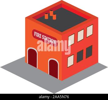 Isoalted 3D fire station building - Vector illustration Stock Vector
