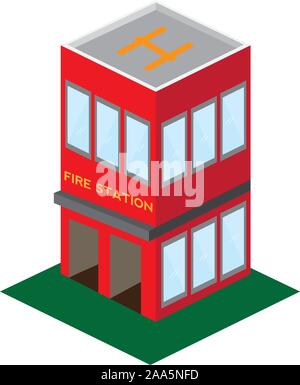 Isoalted 3D fire station building - Vector illustration Stock Vector