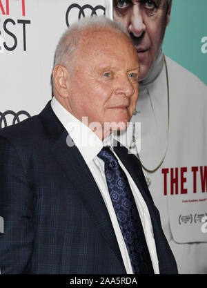 HOLLYWOOD, CA - NOVEMBER 18: Anthony Hopkins attends 'The Two Popes' premiere during AFI FEST 2019 presented by Audi at TCL Chinese Theatre on November 18, 2019 in Hollywood, California. Stock Photo
