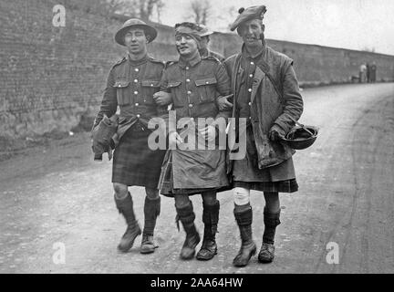 Alternative Title: Official photograph taken on the British Western Front in France : The German offensive - Walking wounded of the  51st Division  Description: Wounded but cheerful. Date Created: 1914 Photo Credit: UBC Library Stock Photo