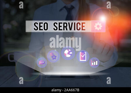 Handwriting text writing Seo Service. Conceptual photo suite of techniques and procedures to surge website visibility Stock Photo
