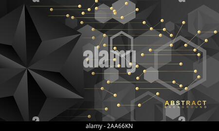 Abstract lines and dots are connected. vector background technology with black or triangle hexagons. design illustration Stock Vector