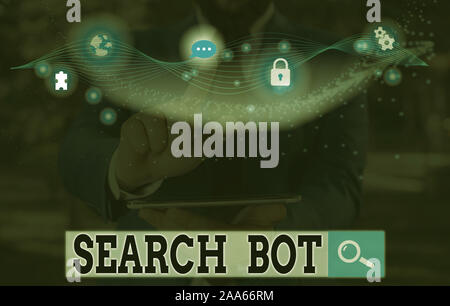 Handwriting text writing Search Bot. Conceptual photo a program that runs automated tasks over the Internet or network Stock Photo