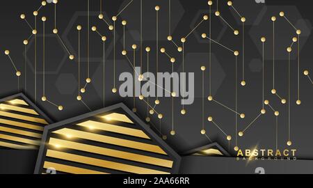 Abstract lines and dots are connected. vector background technology with black or triangle hexagons. design illustration Stock Vector