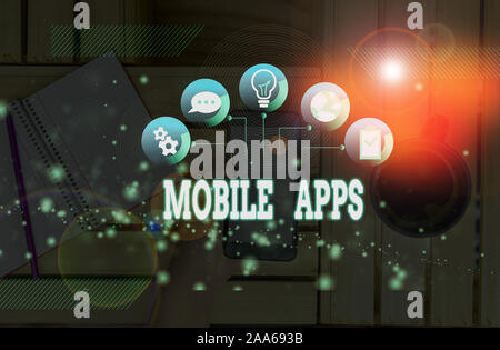 Handwriting text Mobile Apps. Conceptual photo application software designed to run on a mobile devices Stock Photo