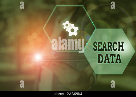 Handwriting text Search Data. Conceptual photo efficient retrieval of specific items from a set of items Stock Photo