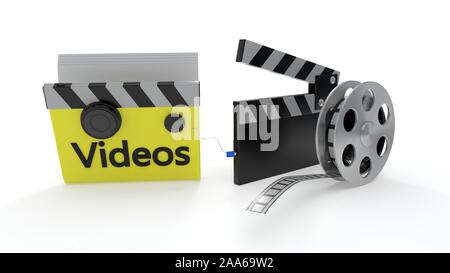Videos folder symbols, 3d render Stock Photo