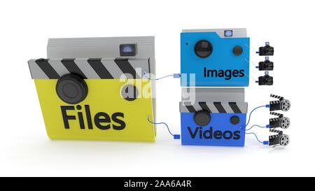 MainFolder bonded to photos and videos, 3d render Stock Photo