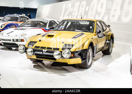 Collection of Porsche cars on display at Porsche Museum in Stuttgart Germany, vintage, glossy, shiny old classic retro Porsche car Stock Photo