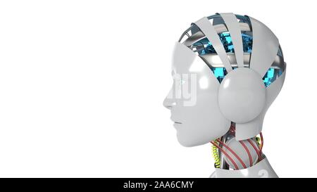 Robot woman working white background, 3d render Stock Photo