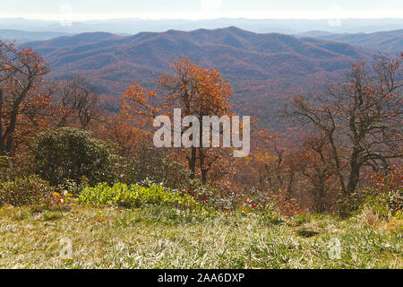 Scenic Appalachian Mountain vista breathtakingly saturated in autumn colors in western North Carolina Stock Photo