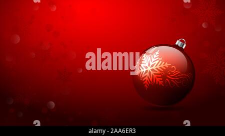 Christmas balls. Christmas background. Merry Christmas banner. Red Christmas ornament balls on red snowflake bokeh background. Vector illustration, ep Stock Vector
