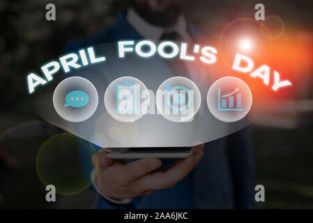 Word writing text April Fool S Day. Business photo showcasing Practical jokes humor pranks Celebration funny foolish Stock Photo