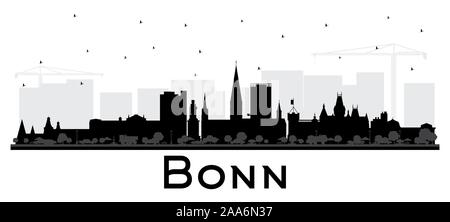 Bonn Germany City Skyline Silhouette with Black Buildings Isolated on White. Vector Illustration. Stock Vector