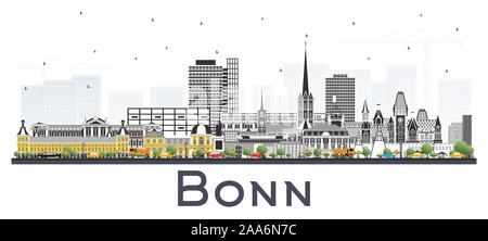 Bonn Germany City Skyline with Color Buildings Isolated on White. Vector Illustration. Business Travel and Concept with Historic Architecture. Stock Vector