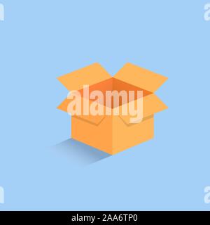 3d empty isometric cardboard opened box isolated on light blue background vector illustration Stock Vector