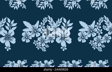 Dark blue color abstract background, motif of leaf flower light blue. Stock Vector