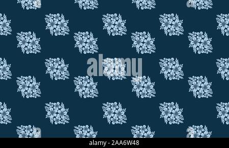 Dark blue color abstract background, motif of leaf flower light blue. Stock Vector