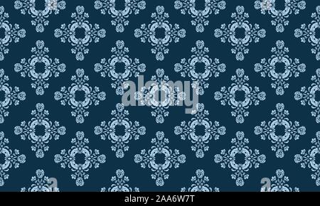 Dark blue color abstract background, motif of leaf flower light blue. Stock Vector
