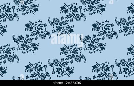 Graphic art dark blue leaf flower, isolated on light blue background. Stock Vector